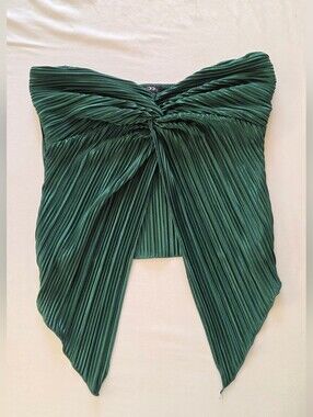 Emerald Green Pleated Strapless Twist-Front Top
